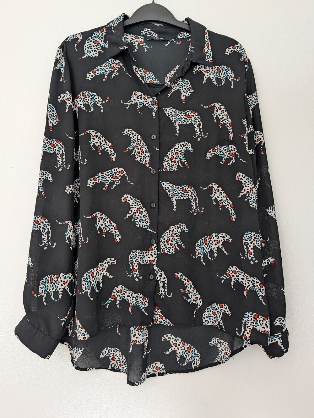 George Black Leopard Print Button-Up Shirt